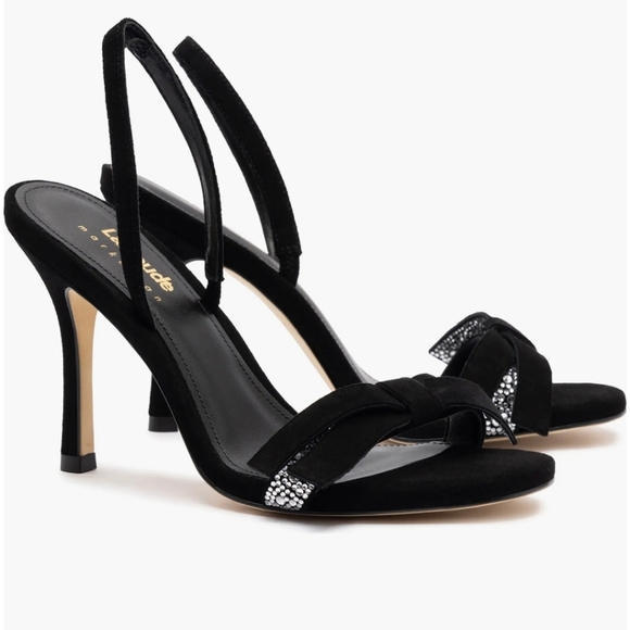 LARROUDE X MARKARIAN SLINGBACK SANDAL‎ HEEL BLACK WITH BOW RHINESTONES 8.5